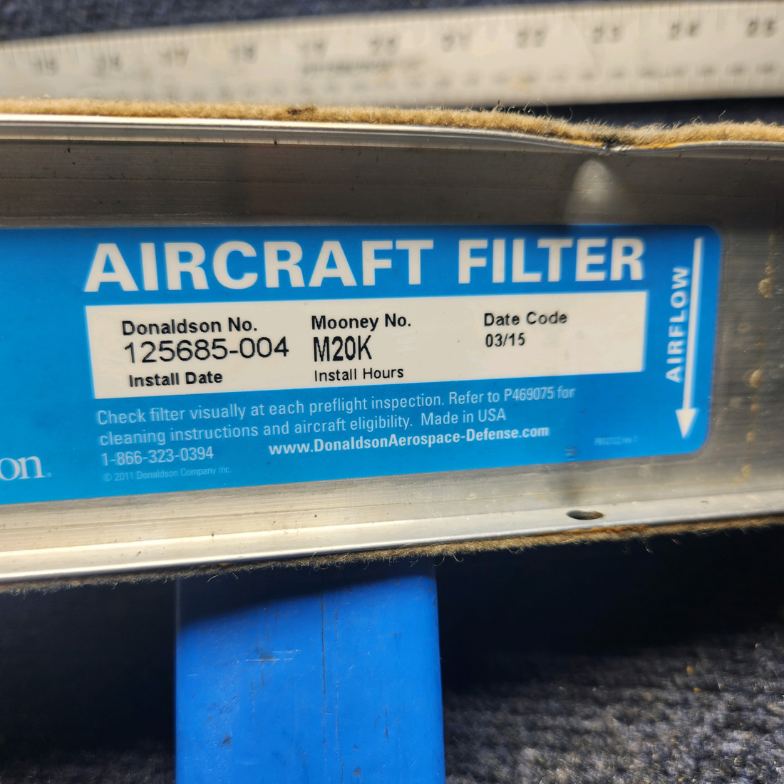 Used aircraft parts for sale, 125685-004 Mooney M20K DONALDSON WASHABLE AIR FILTER M20K