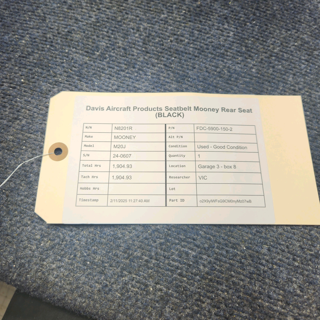 Used aircraft parts for sale, FDC-5900-150-2 Davis Aircraft Products Mooney M20J SEATBELT MOONEY REAR SEAT (BLACK)