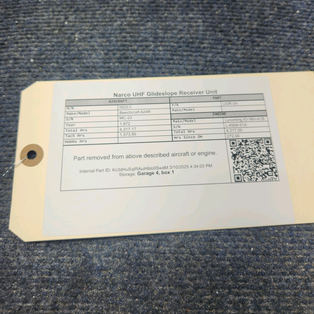 Used aircraft parts for sale, UGR-2A Beechcraft A24R Narco UHF Glideslope Receiver Unit