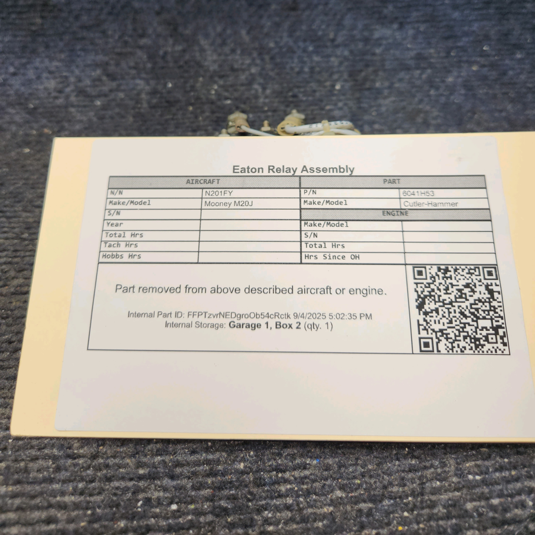 Used aircraft parts for sale, 6041H53 Cutler-Hammer Mooney M20J Eaton Relay Assembly