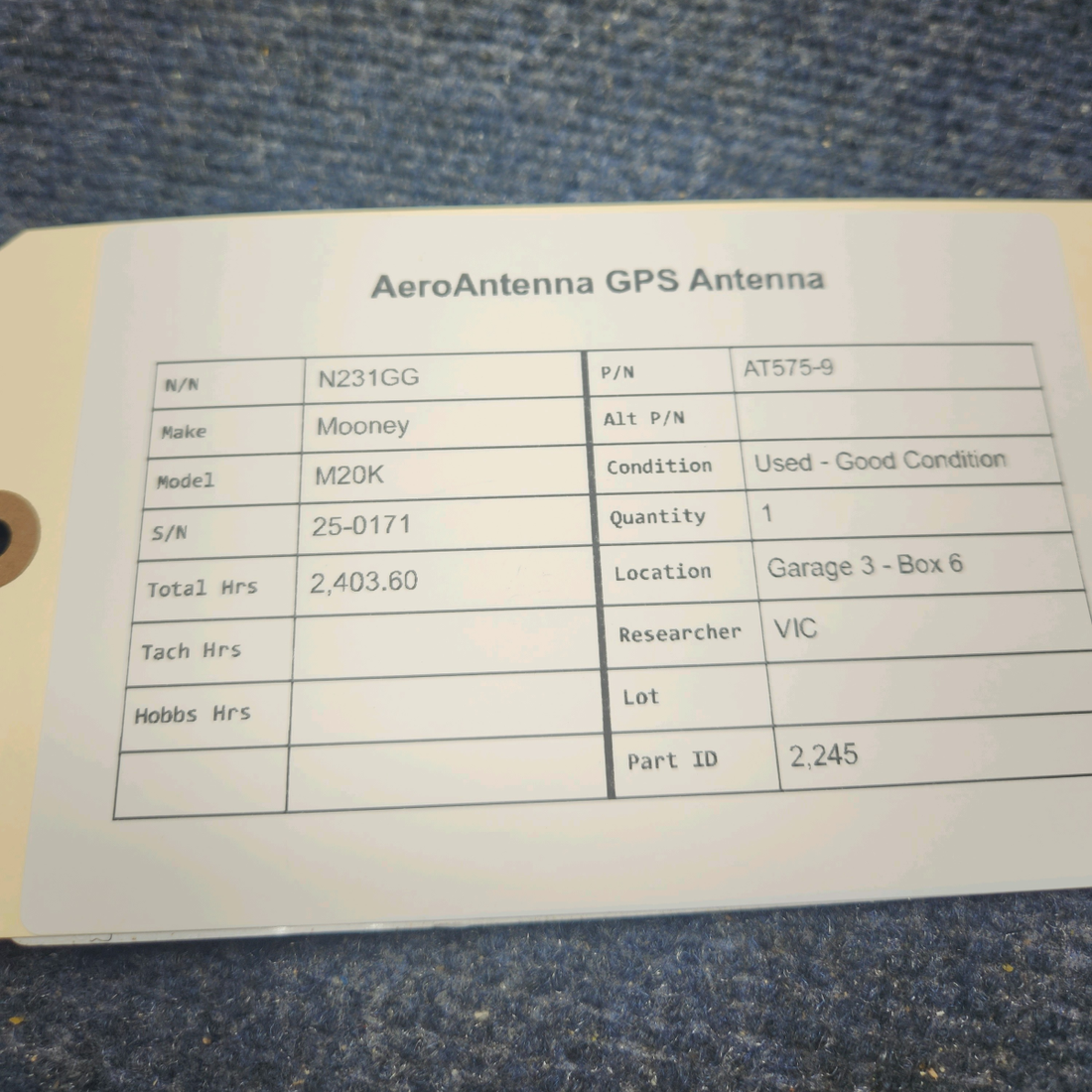 Used aircraft parts for sale, AT575-9 Mooney M20K AEROANTENNA GPS ANTENNA