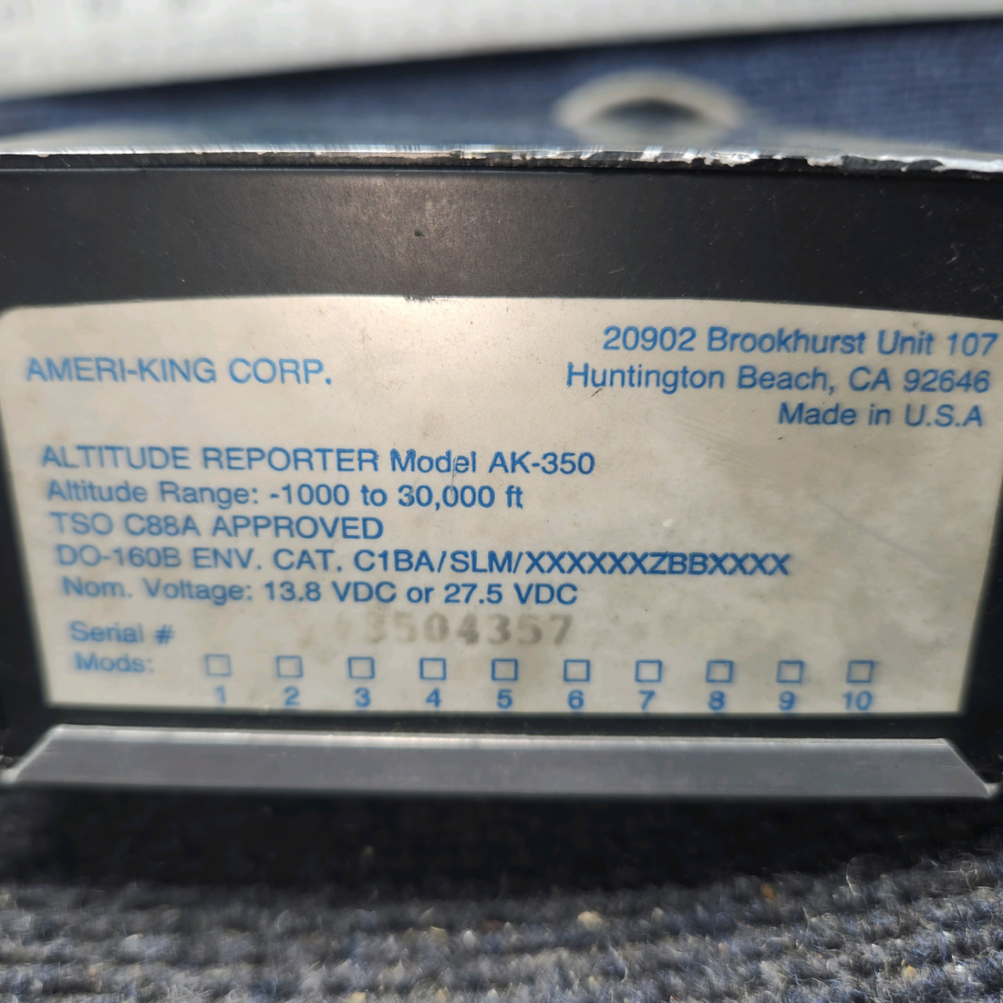 Used aircraft parts for sale, AK-350 Ameri-King AK-350 Cessna 172 Altitude Encoder (Reporter)
