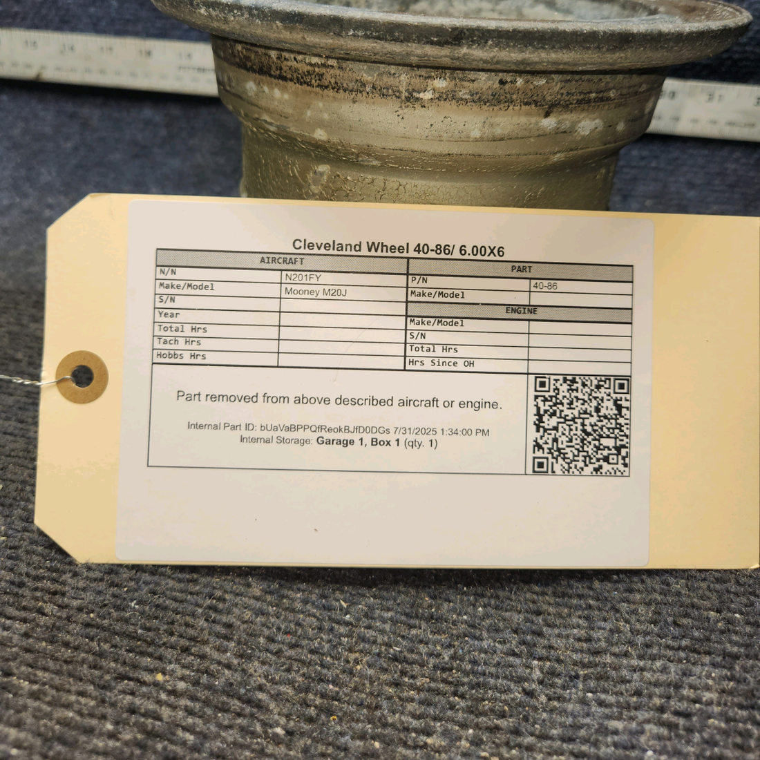 Used aircraft parts for sale, 40-86 Cleveland Mooney M20J Main Wheel Assy 6.00x6