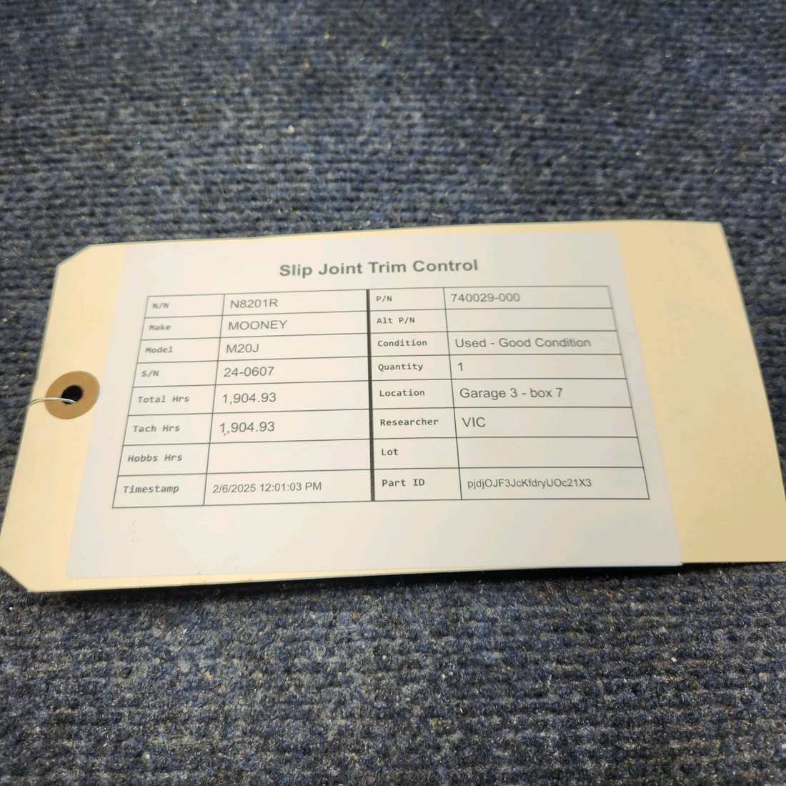 Used aircraft parts for sale, 740029-000 Mooney M20J SLIP JOINT TRIM CONTROL