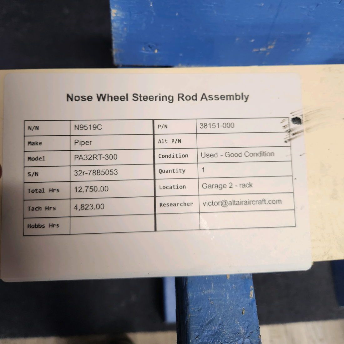 Used aircraft parts for sale, 38151-000 Piper PA32RT-300 NOSE WHEEL STEERING ROD ASSEMBLY