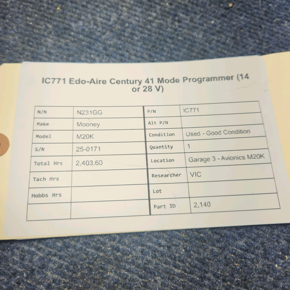 Used aircraft parts for sale, IC771 Edo-Air Mooney M20K CENTURY 41 MODE PROGRAMMER (14 OR 28 V)
