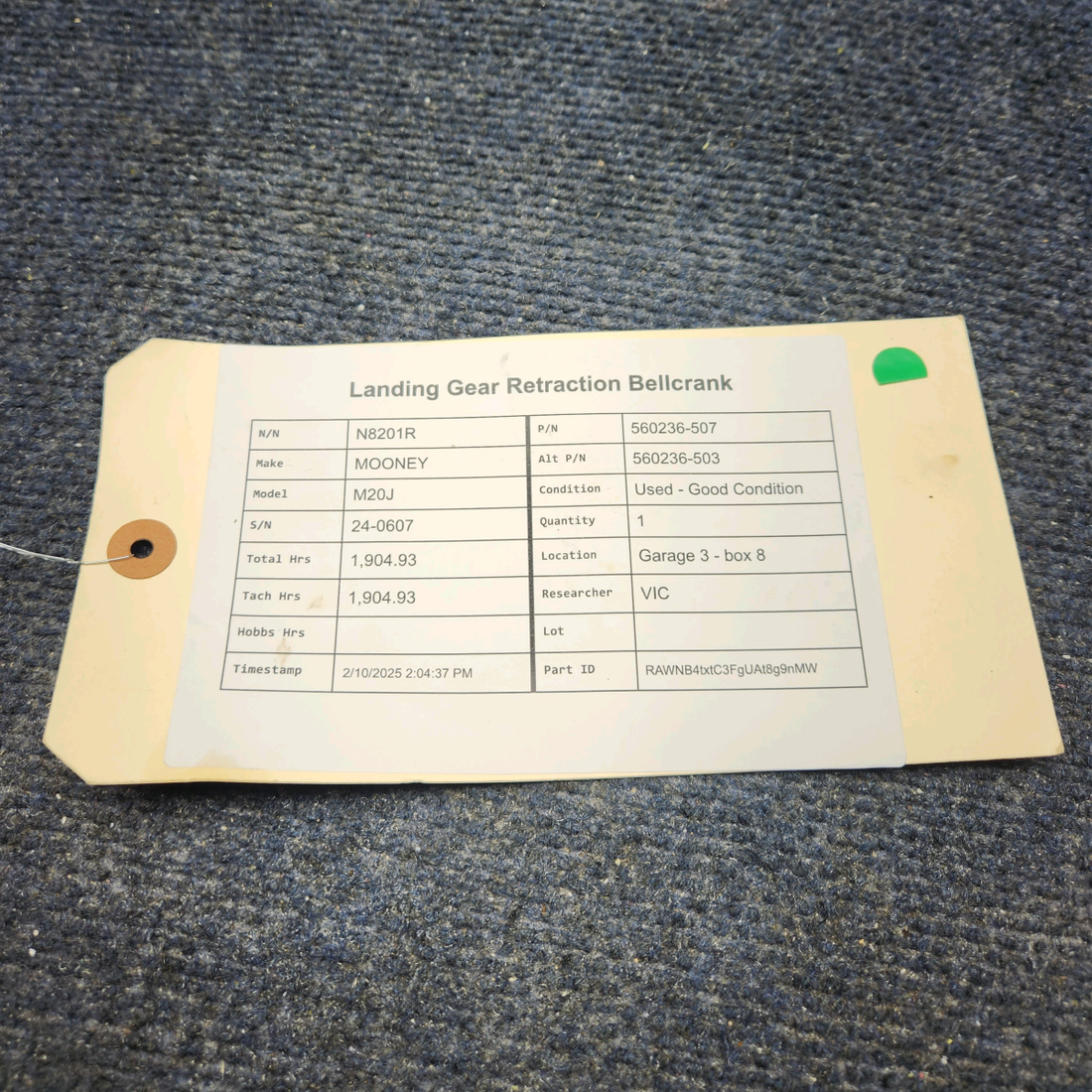 Used aircraft parts for sale, 560236-503 Mooney M20J LANDING GEAR RETRACTION BELLCRANK