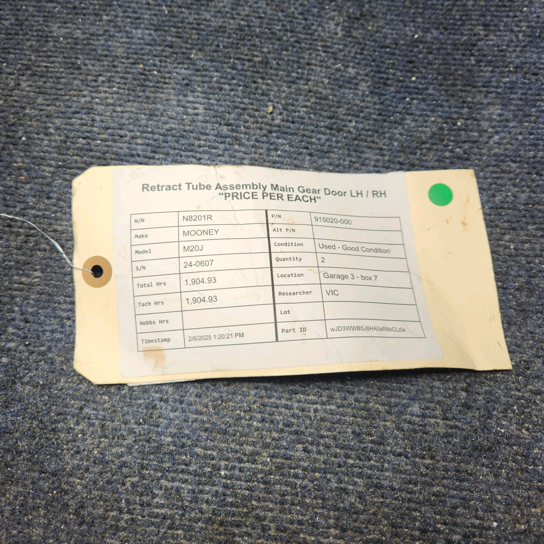Used aircraft parts for sale, 915020-000 Mooney M20J RETRACT TUBE ASSEMBLY MAIN GEAR DOOR LH / RH "PRICE PER EACH"