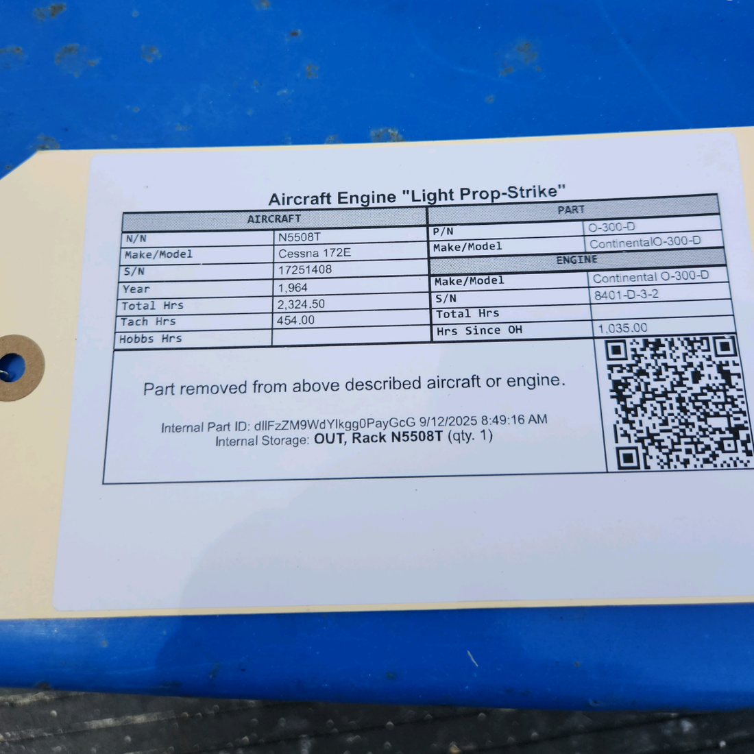 Used aircraft parts for sale, O-300-D Continental O-300-D Cessna 172E Aircraft Engine "Light Prop-Strike"