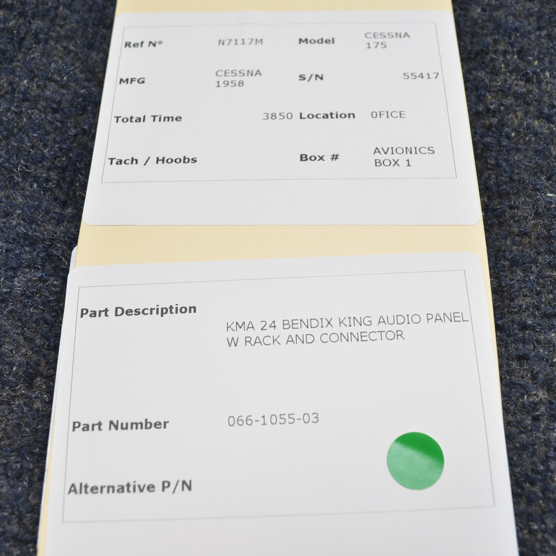 Used aircraft parts for sale, 066-1055-03 Cessna C175 KMA 24 BENDIX KING AUDIO PANEL W/ RACK AND CONNECTOR