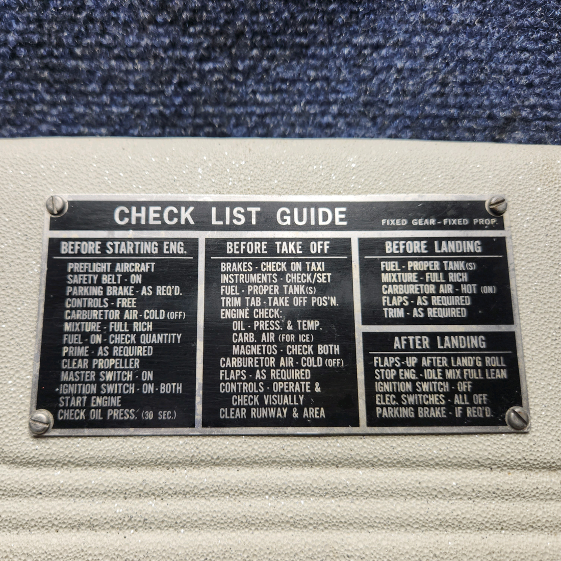 Used aircraft parts for sale, 0700122-1 CESSNA 172K SUN VISOR WITH CHECKLIST GUIDE LH
