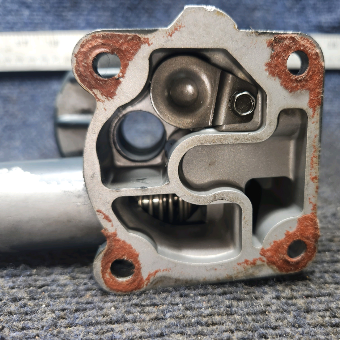 Used aircraft parts for sale, 77852 Lycoming O-320 Piper PA28-161 Oil Filter Base Assembly with Vernatherm Valve