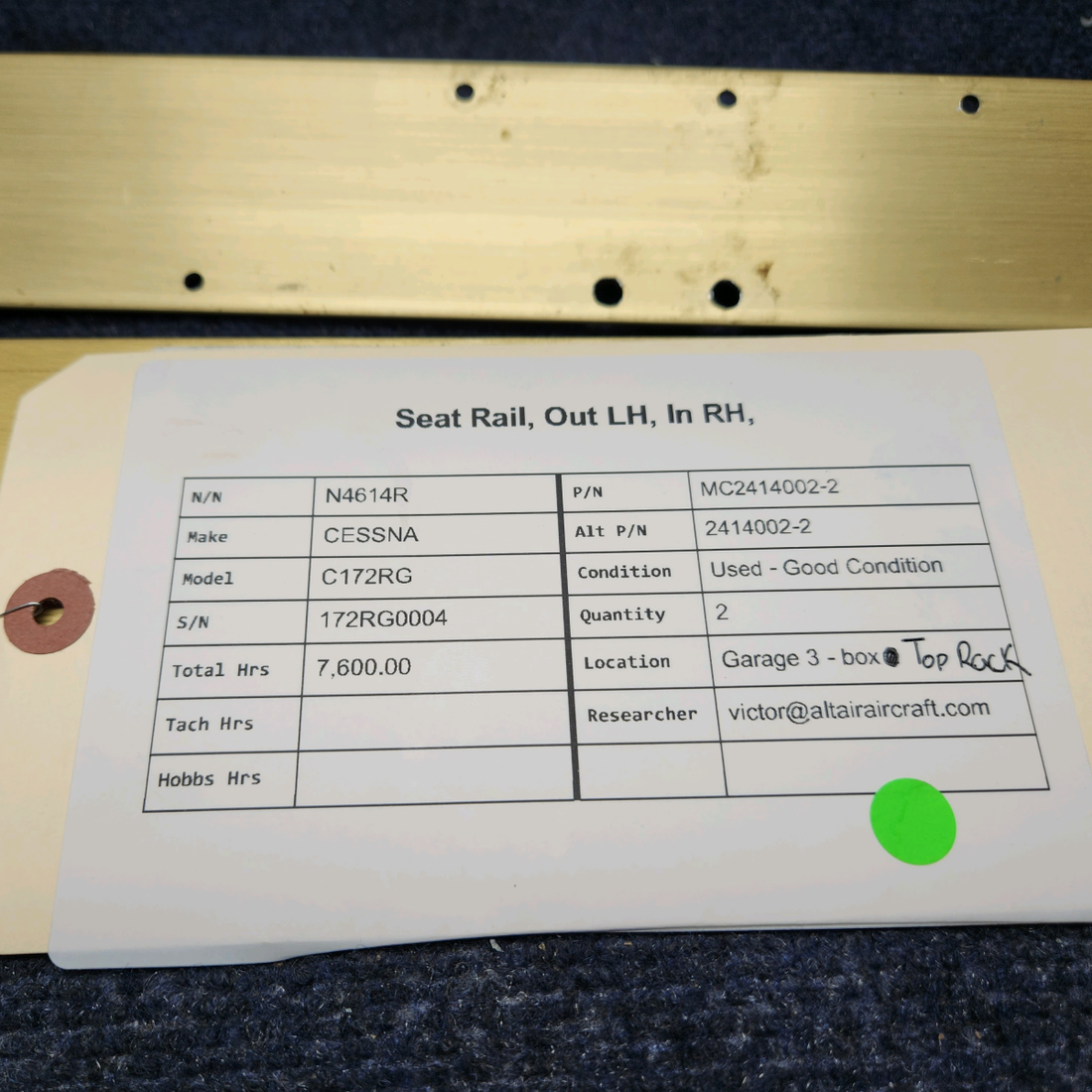 Used aircraft parts for sale, MC2414002-2 CESSNA C172RG SEAT RAIL, OUT LH, IN RH,
