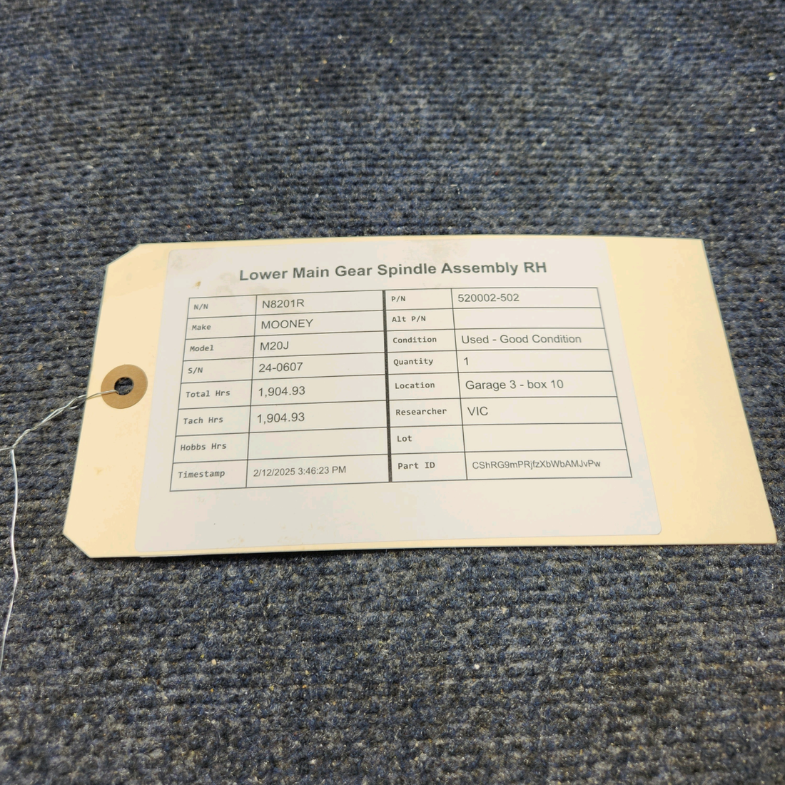 Used aircraft parts for sale, 520002-502 Mooney M20J LOWER MAIN GEAR SPINDLE ASSEMBLY RH