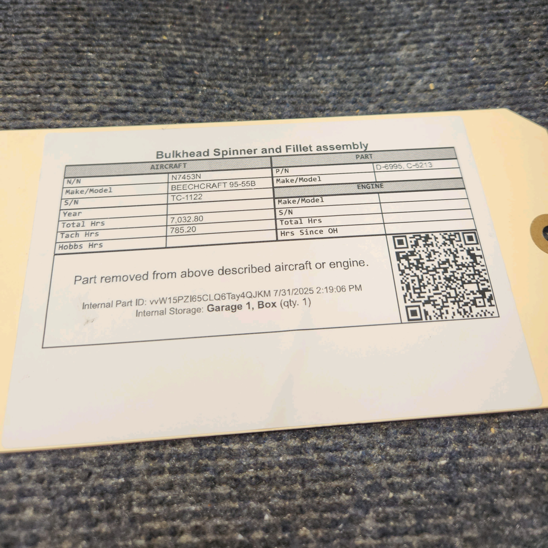 Used aircraft parts for sale, D‑6995 BEECHCRAFT 95-55B Spinner Bulkhead & Fillet Assembly