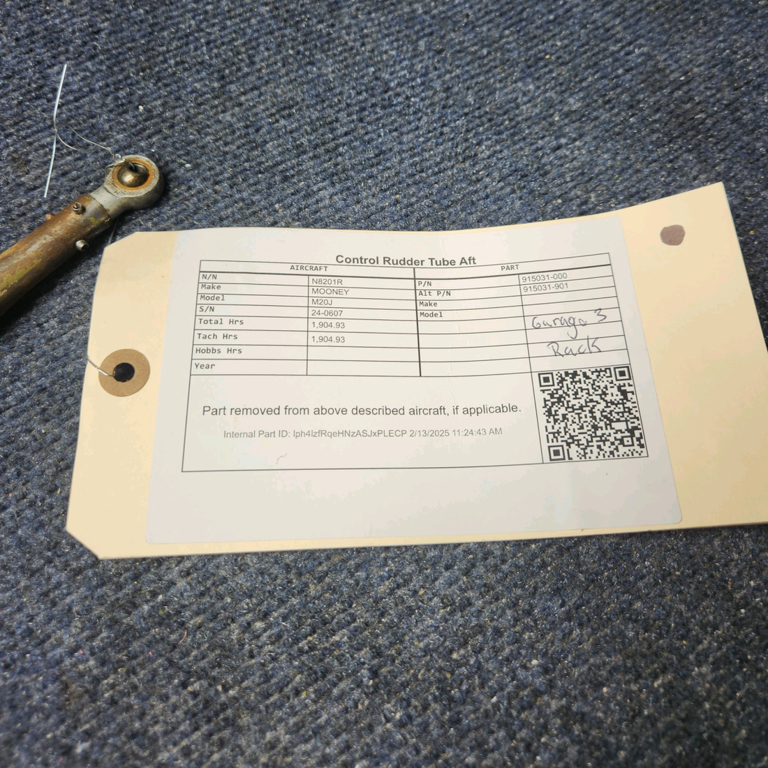 Used aircraft parts for sale, 915031-000 Mooney M20J CONTROL RUDDER TUBE AFT