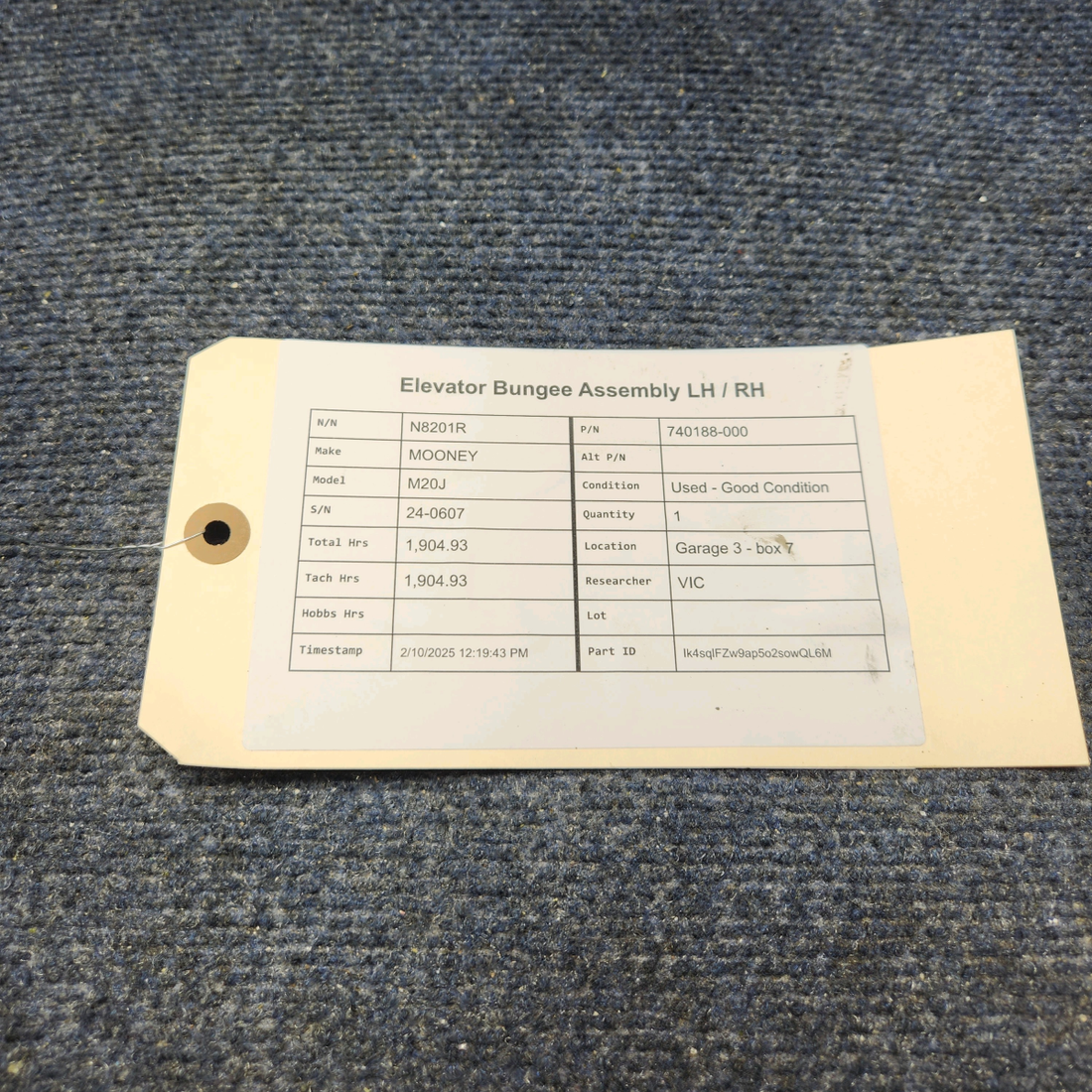Used aircraft parts for sale, 740188-000 Mooney M20J ELEVATOR BUNGEE ASSEMBLY LH / RH