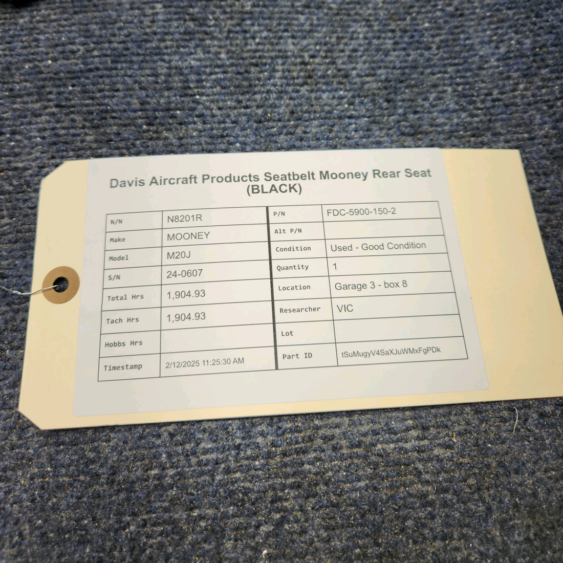 Used aircraft parts for sale, FDC-5900-150-2 Davis Aircraft Products Mooney M20J SEATBELT MOONEY REAR SEAT (BLACK)