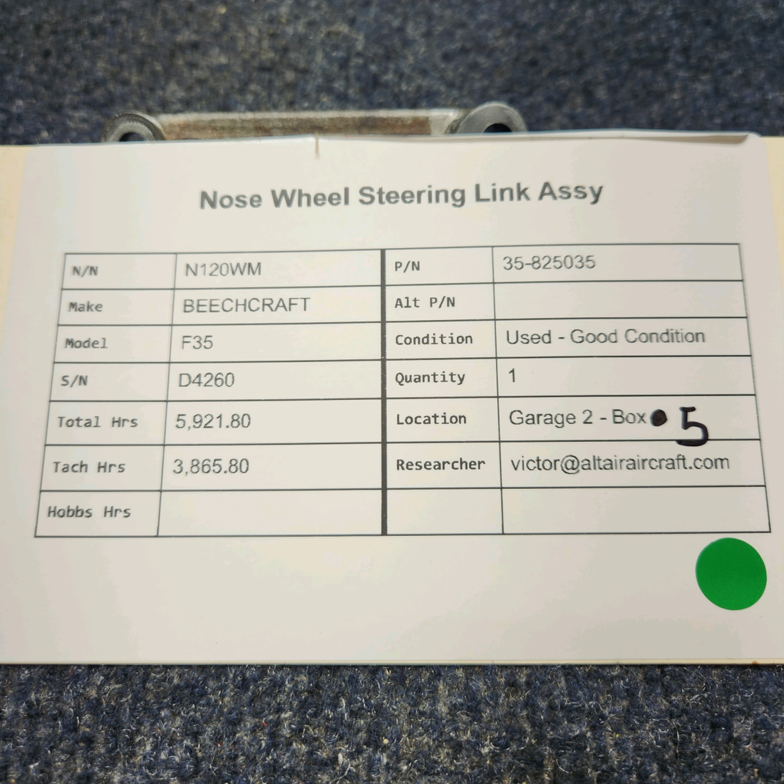 Used aircraft parts for sale, 35-825035 BEECHCRAFT F35 NOSE WHEEL STEERING LINK ASSY
