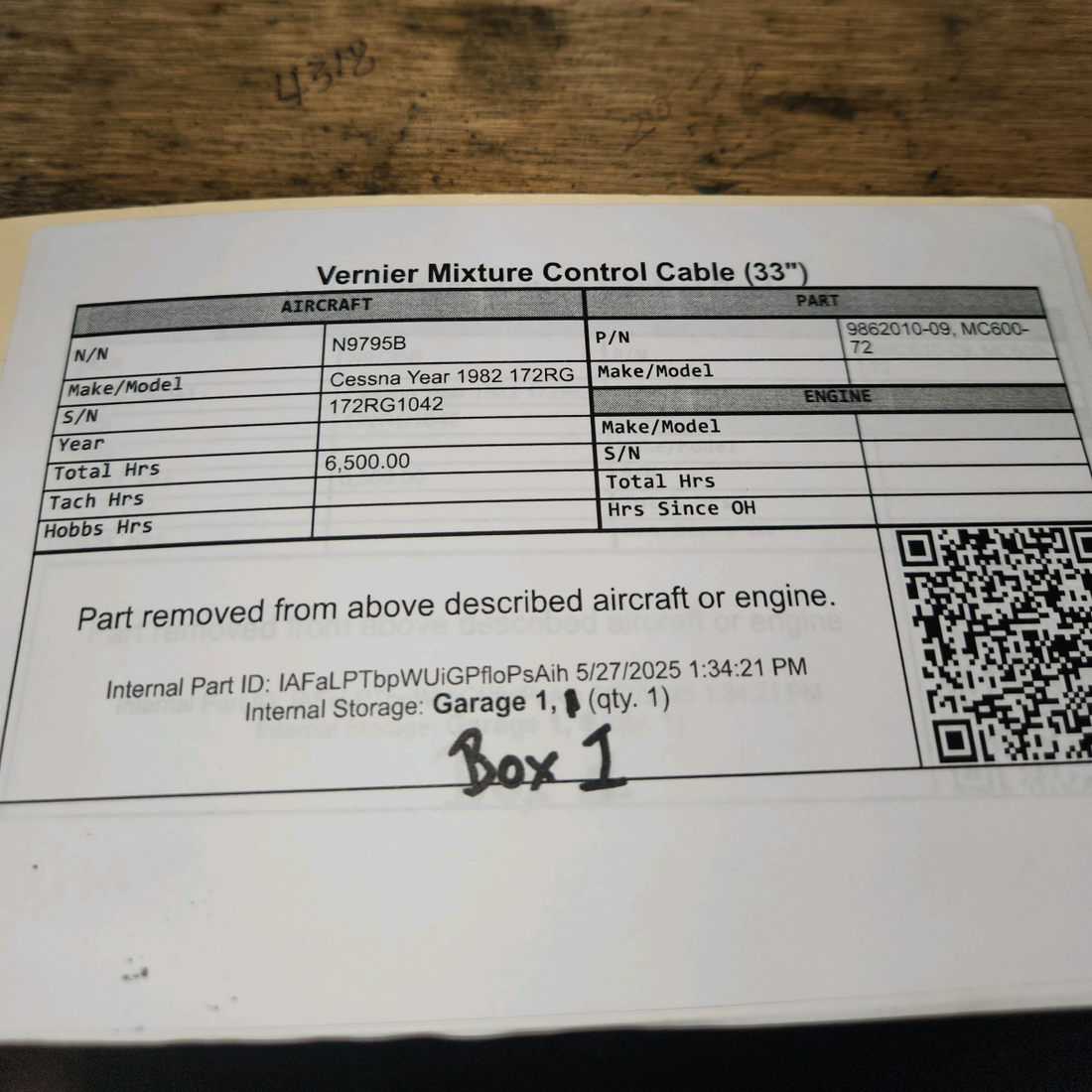 Used aircraft parts for sale, S1239-48 Cessna 172RG Control Assy Cabin  Heat (43")
