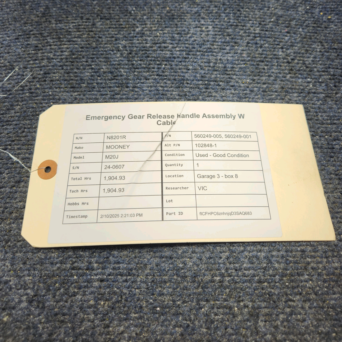 Used aircraft parts for sale, 560249-005, 560249-001 Mooney M20J EMERGENCY GEAR RELEASE HANDLE ASSEMBLY W CABLE