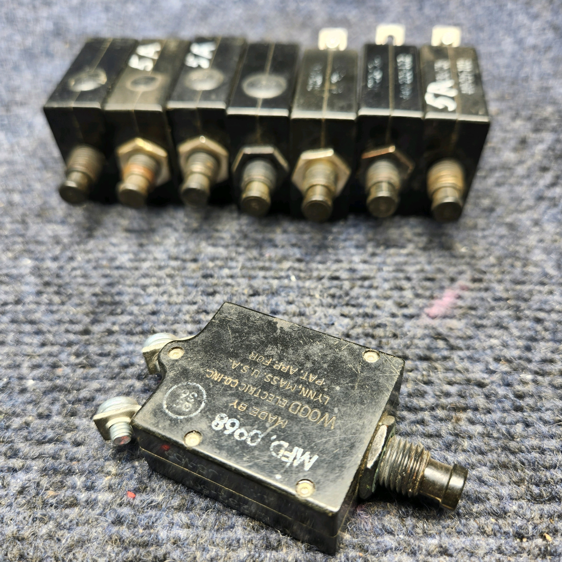 Used aircraft parts for sale, S1232-505 Wood Electric PUSH TO RESET CIRCUIT BREAKER 5A "PRICE PER EACH"
