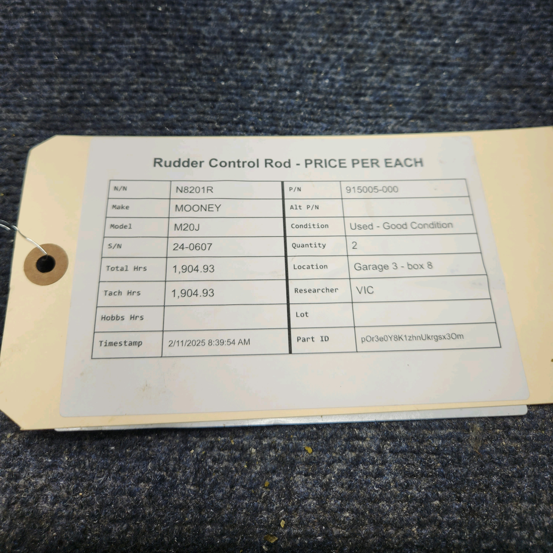 Used aircraft parts for sale, 915005-000 Mooney M20J RUDDER CONTROL ROD - PRICE PER EACH