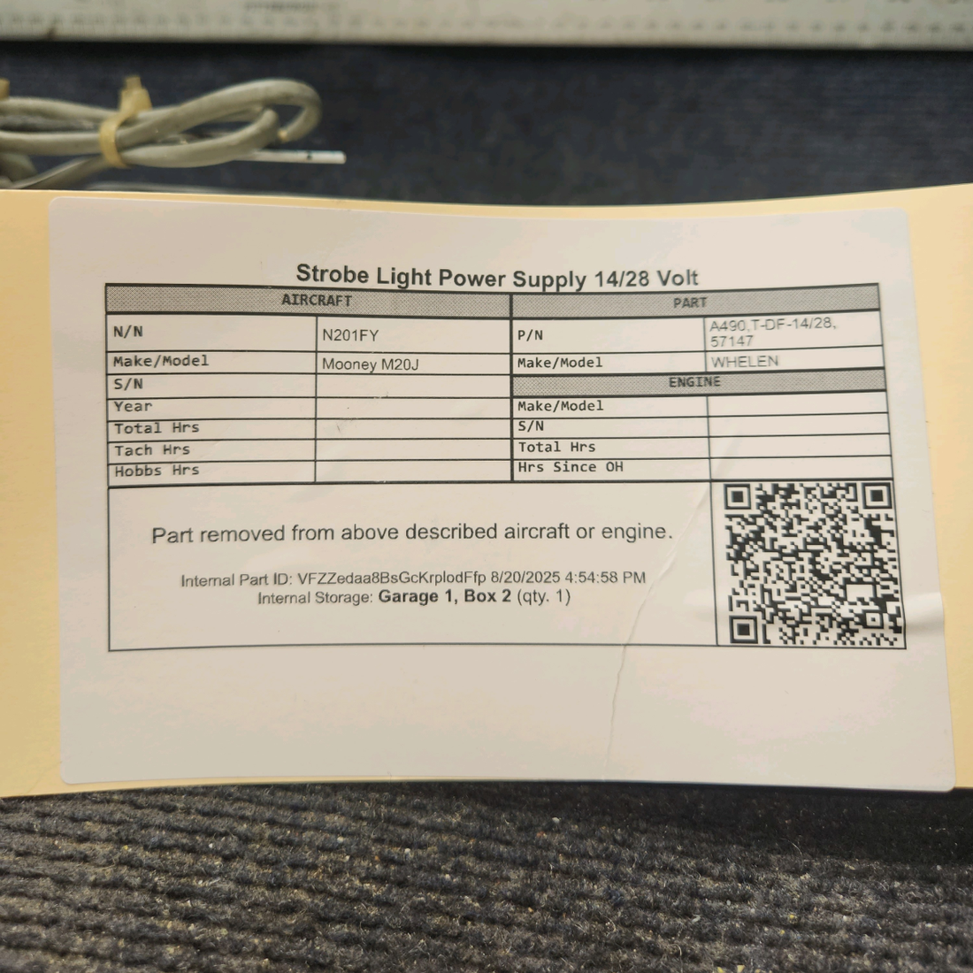 Used aircraft parts for sale, A490,T-DF-14/28 WHELEN Mooney M20J Strobe Light Power Supply 14/28 Volt