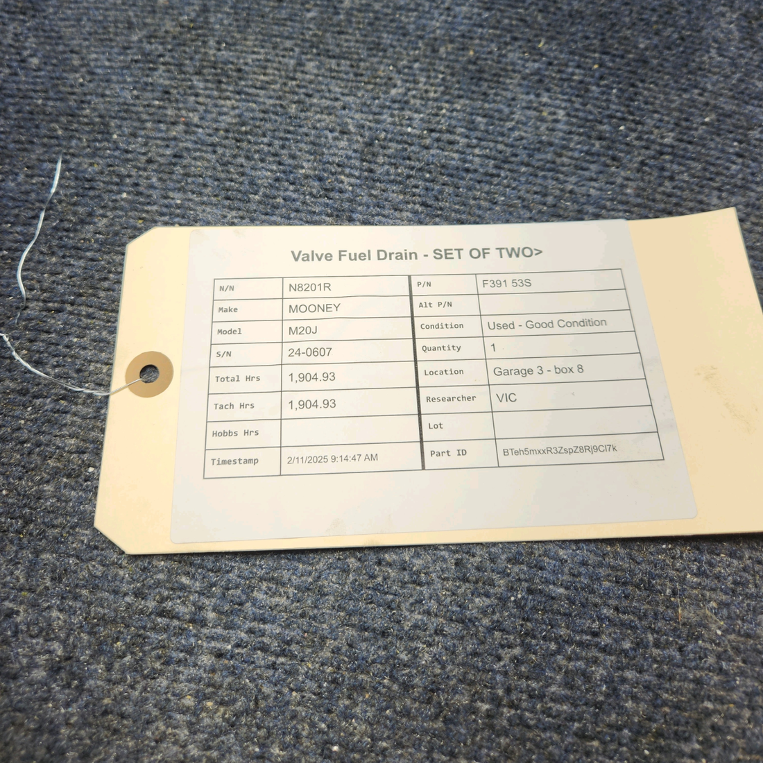 Used aircraft parts for sale, F391 53S Mooney M20J VALVE FUEL DRAIN - SET OF TWO>