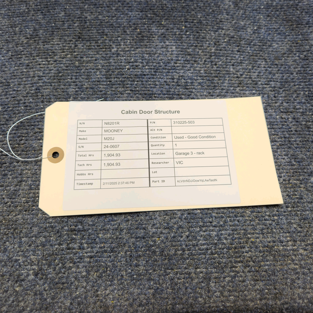 Used aircraft parts for sale, 310225-503 Mooney M20J CABIN DOOR STRUCTURE
