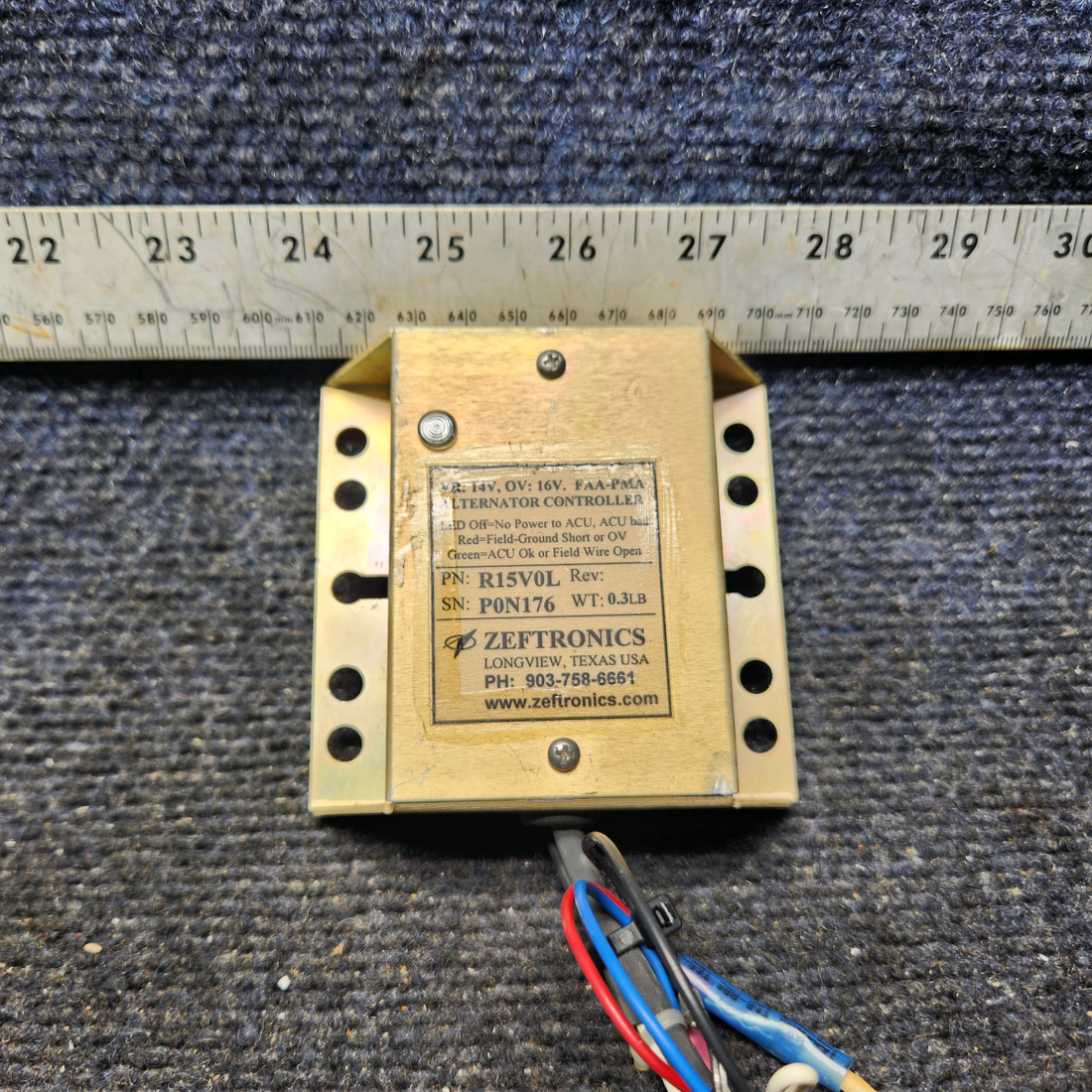 Used aircraft parts for sale, R15V0L Zeftronics Piper PA28-161 Alternator Controller Unit (Volts: 14)