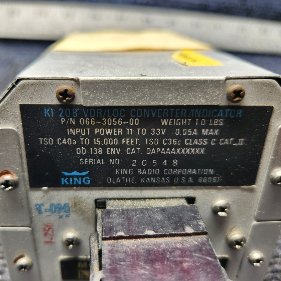 Used aircraft parts for sale, 066-3056-00 Bendix King KI-208 Piper PA28-161 VOR / LOG Indicator W Connector