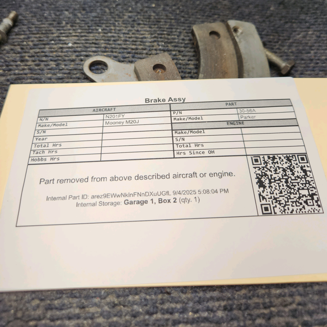 Used aircraft parts for sale, 30-56A Parker Mooney M20J Brake Caliper Assy
