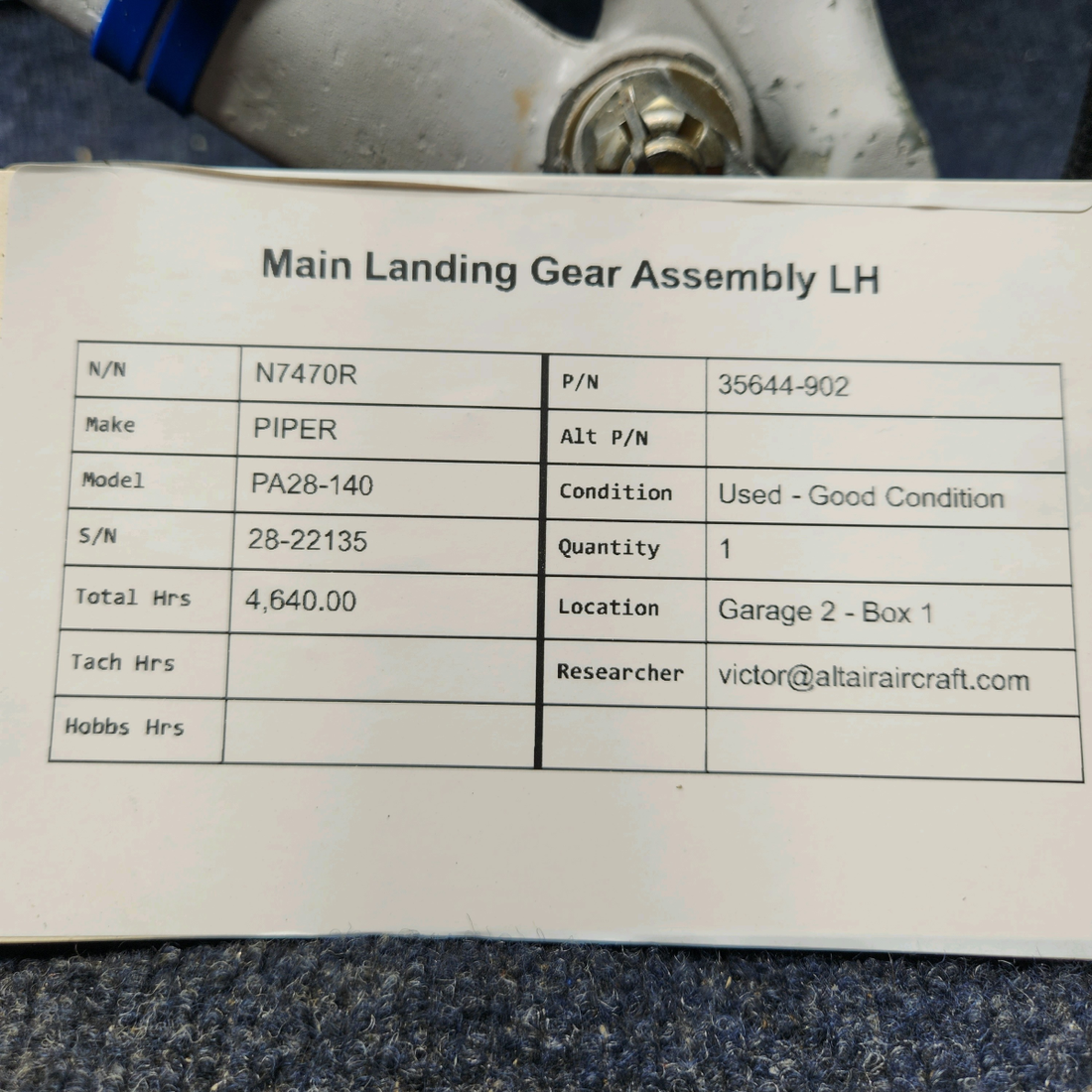 Used aircraft parts for sale, 35644-902 PIPER PA28-140 MAIN LANDING GEAR ASSEMBLY LH