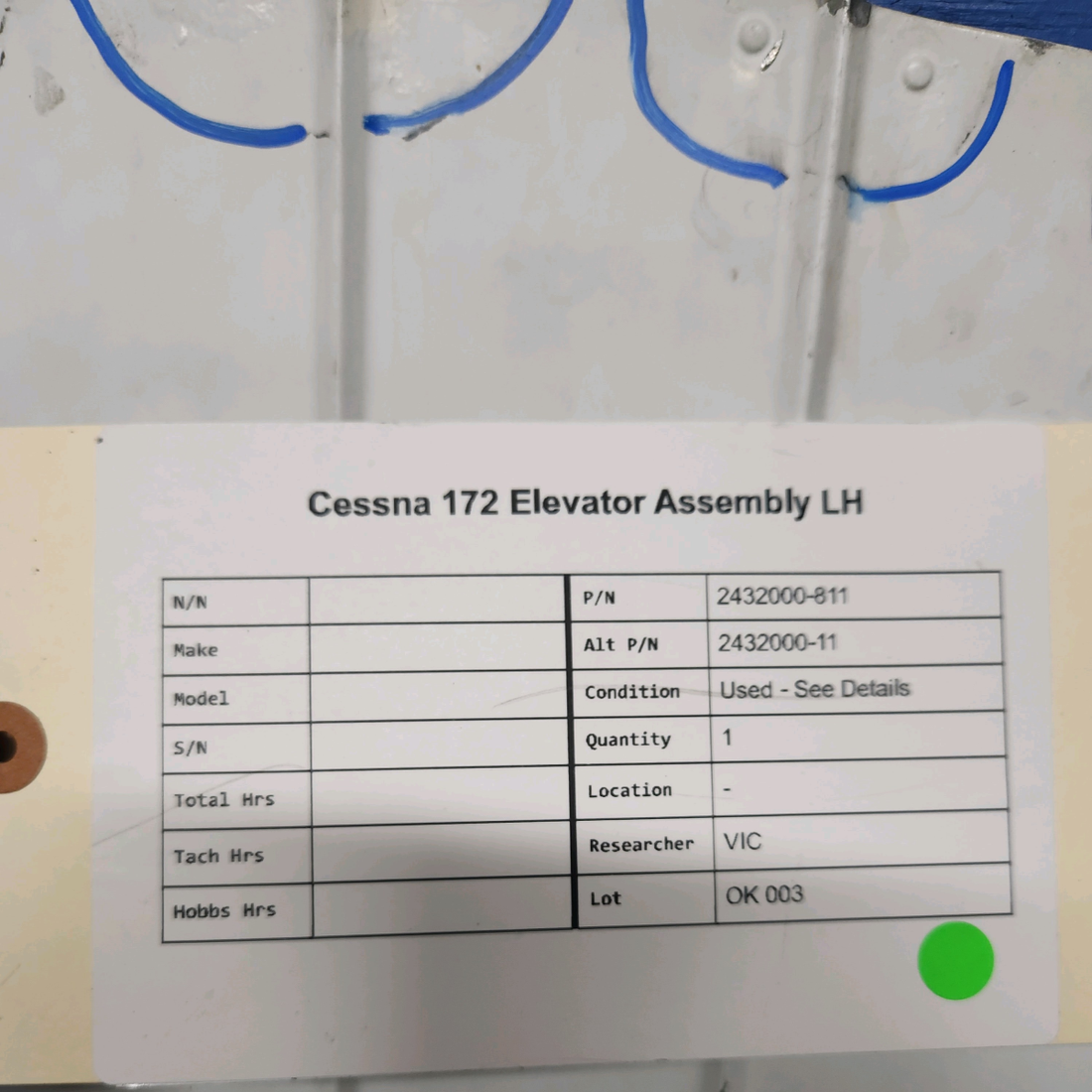Used aircraft parts for sale, 2432000-811 Cessna CESSNA 172 ELEVATOR ASSEMBLY LH