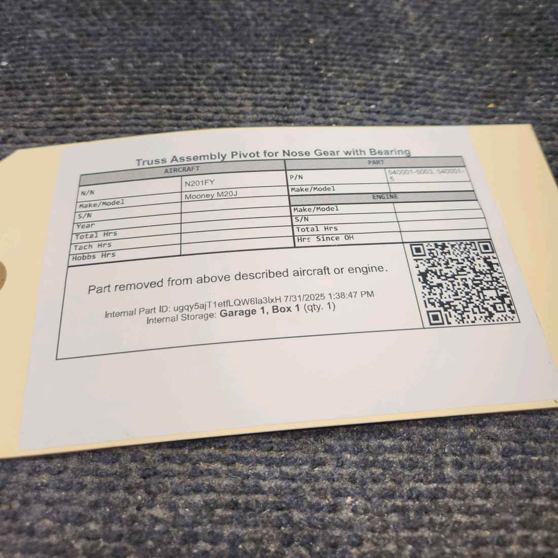 Used aircraft parts for sale, 540001-5003 Mooney M20J Truss Assembly Pivot for Nose Gear with Bearing