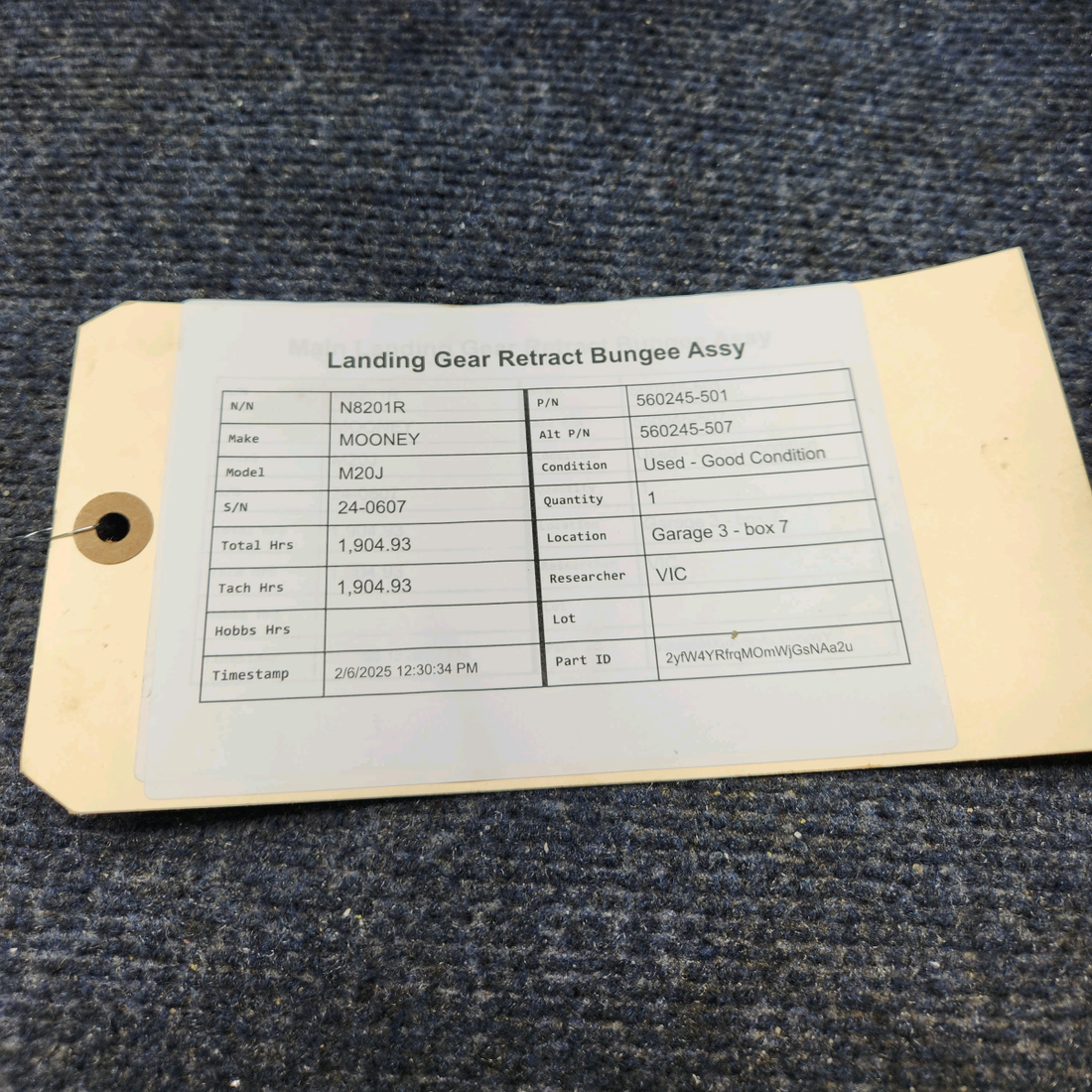 Used aircraft parts for sale, 560245-501 Mooney M20J LANDING GEAR RETRACT BUNGEE ASSY