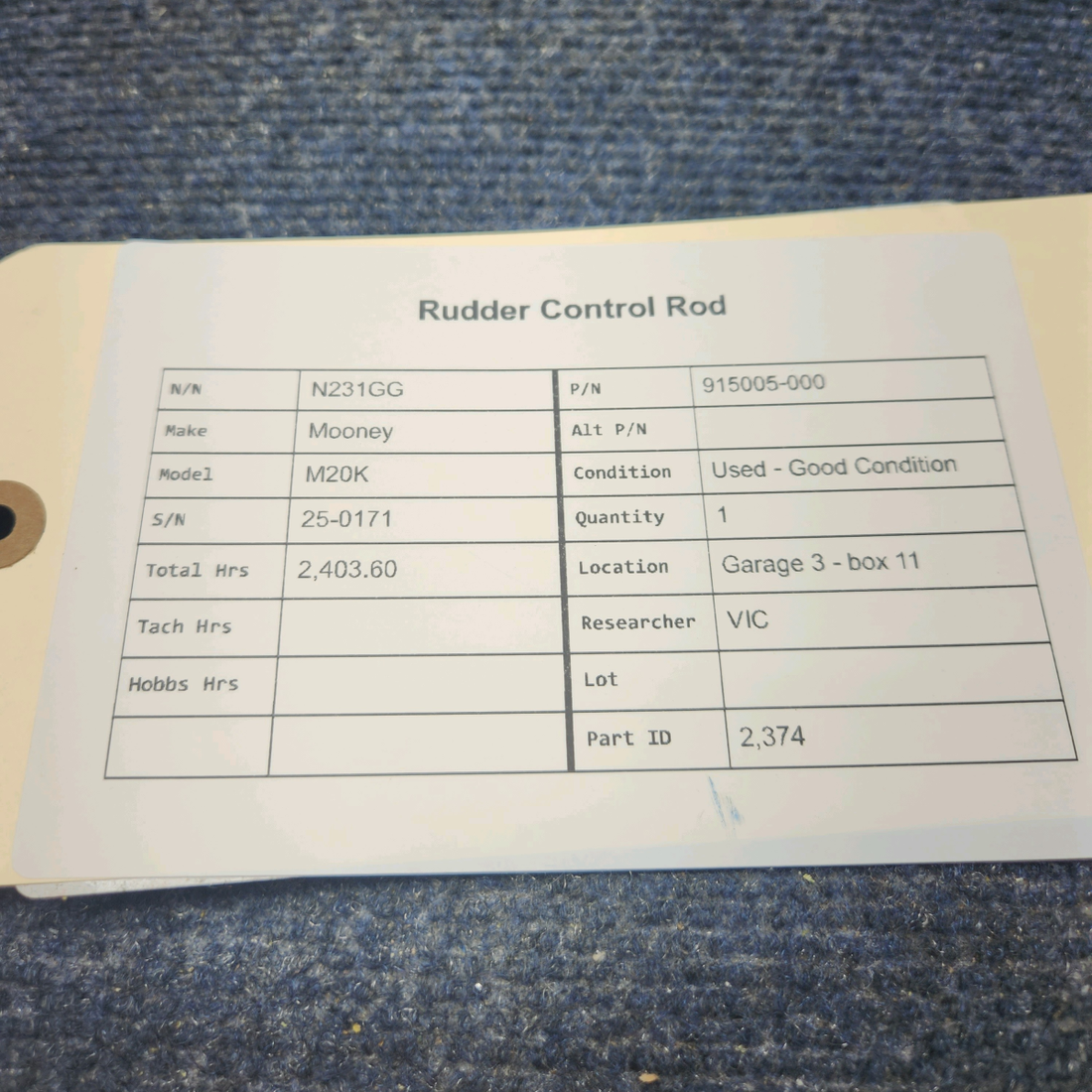 Used aircraft parts for sale, 915005-000 Mooney M20K RUDDER CONTROL ROD