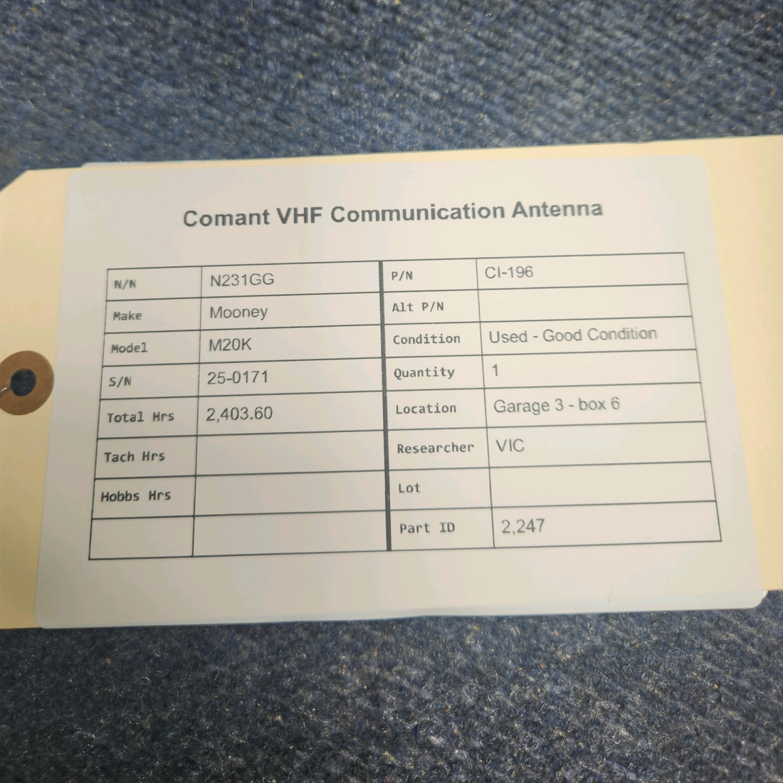 Used aircraft parts for sale, CI-196 Mooney M20K COMANT VHF COMMUNICATION ANTENNA