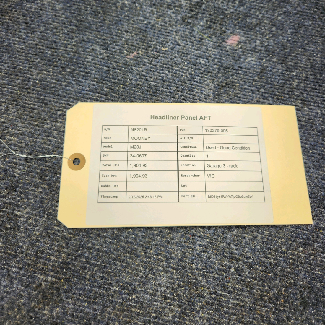 Used aircraft parts for sale, 130279-005 Mooney M20J HEADLINER PANEL AFT