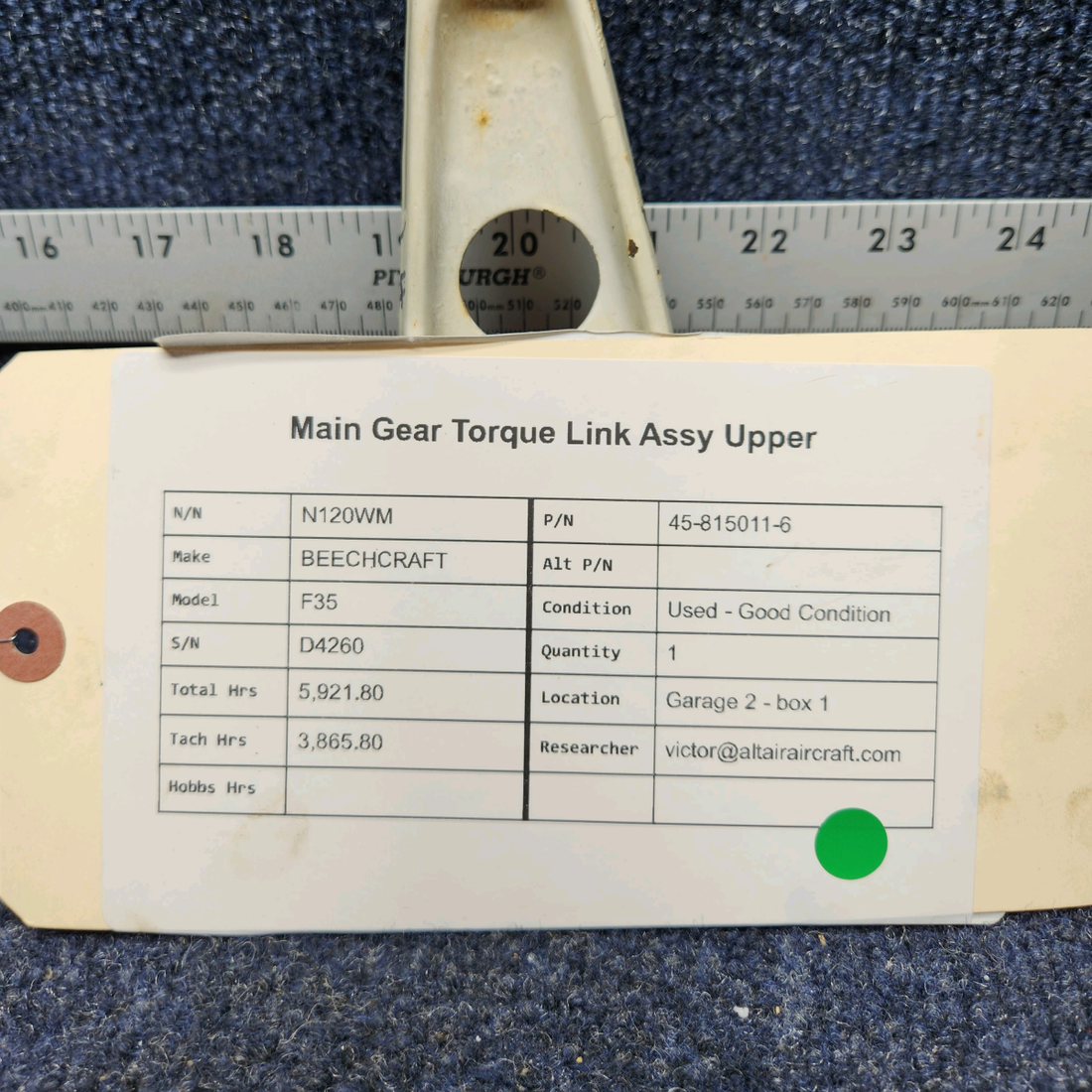 Used aircraft parts for sale, 45-815011-6 BEECHCRAFT F35 MAIN GEAR TORQUE LINK ASSY UPPER