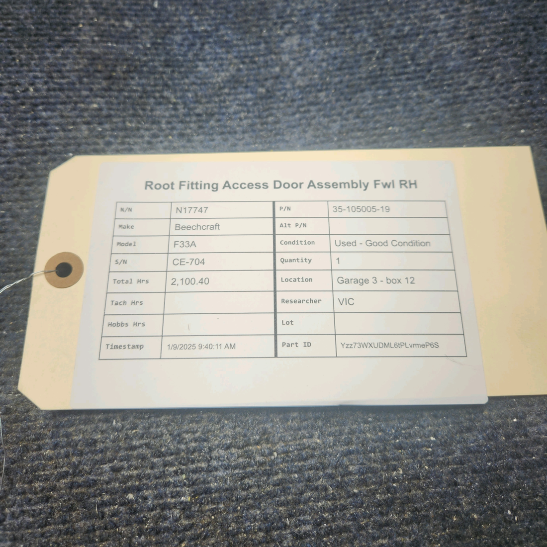 Used aircraft parts for sale, 35-105005-19 Beechcraft F33A ROOT FITTING ACCESS DOOR ASSEMBLY FWL RH
