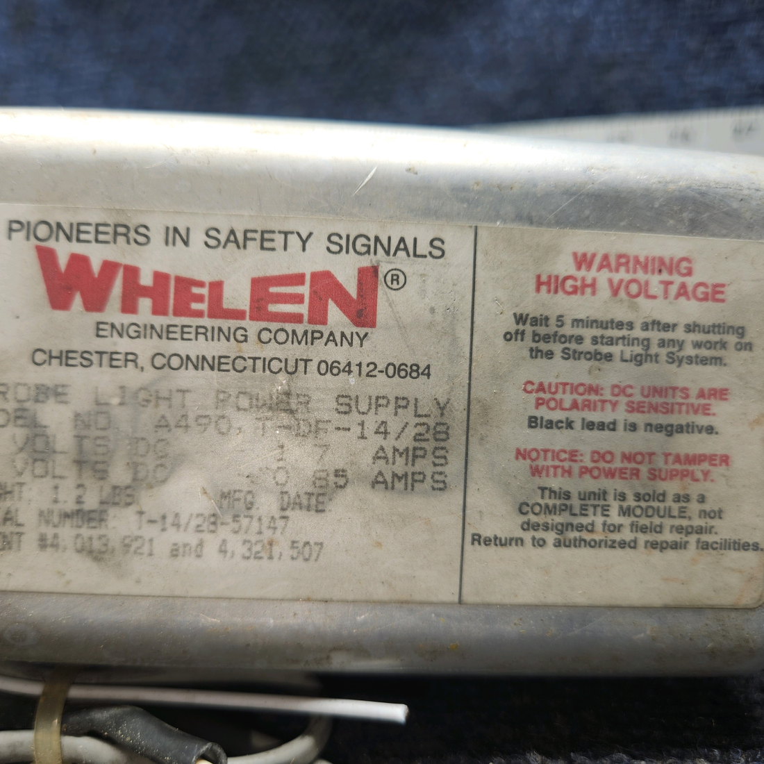 Used aircraft parts for sale, A490,T-DF-14/28 WHELEN Mooney M20J Strobe Light Power Supply 14/28 Volt
