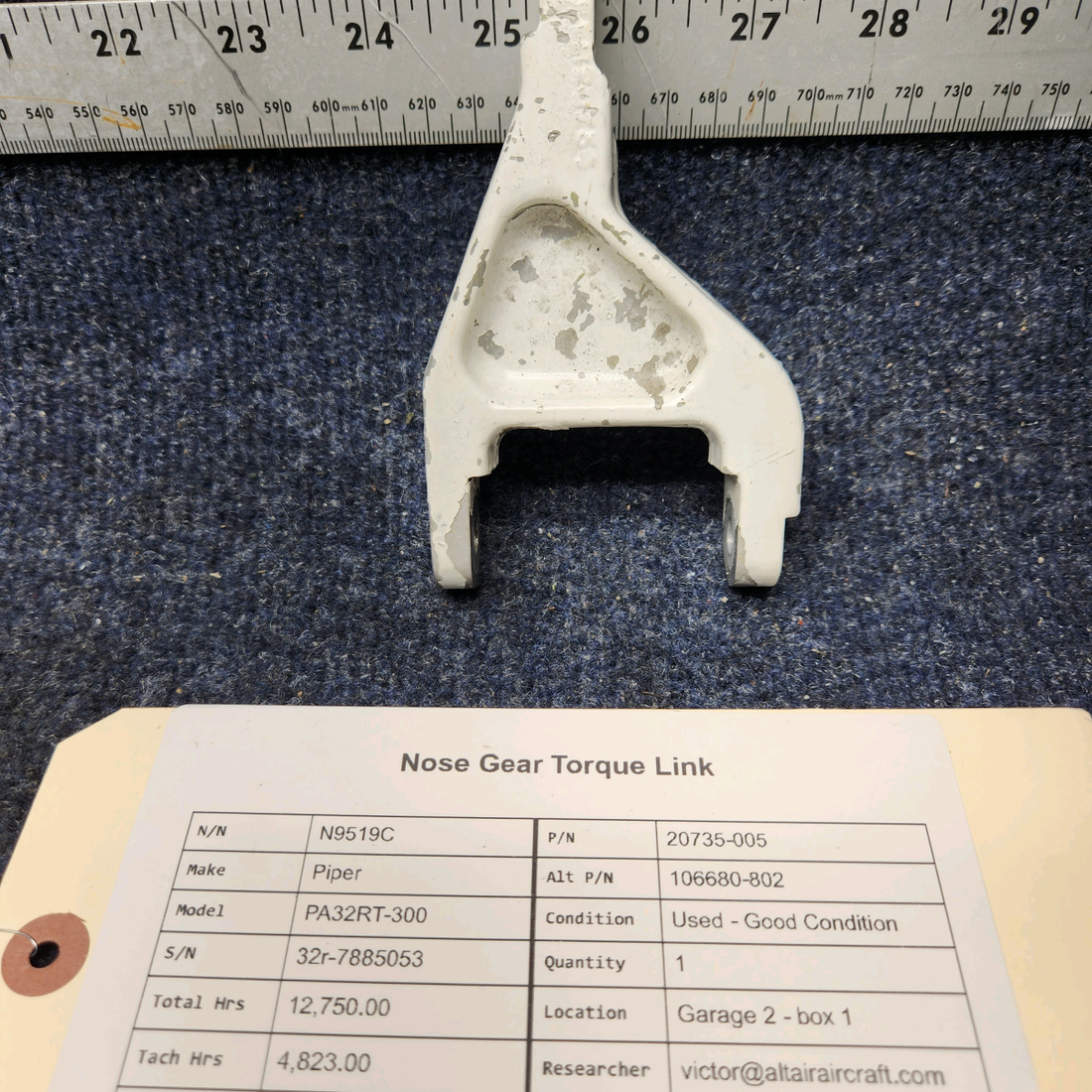 Used aircraft parts for sale, 20735-005 Piper PA32RT-300 NOSE GEAR TORQUE LINK