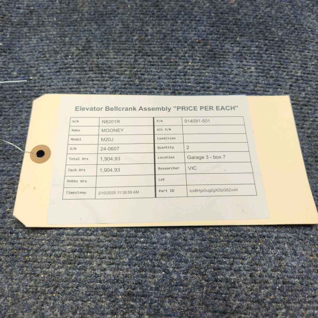 Used aircraft parts for sale, 914091-501 Mooney M20J ELEVATOR BELLCRANK ASSEMBLY "PRICE PER EACH"