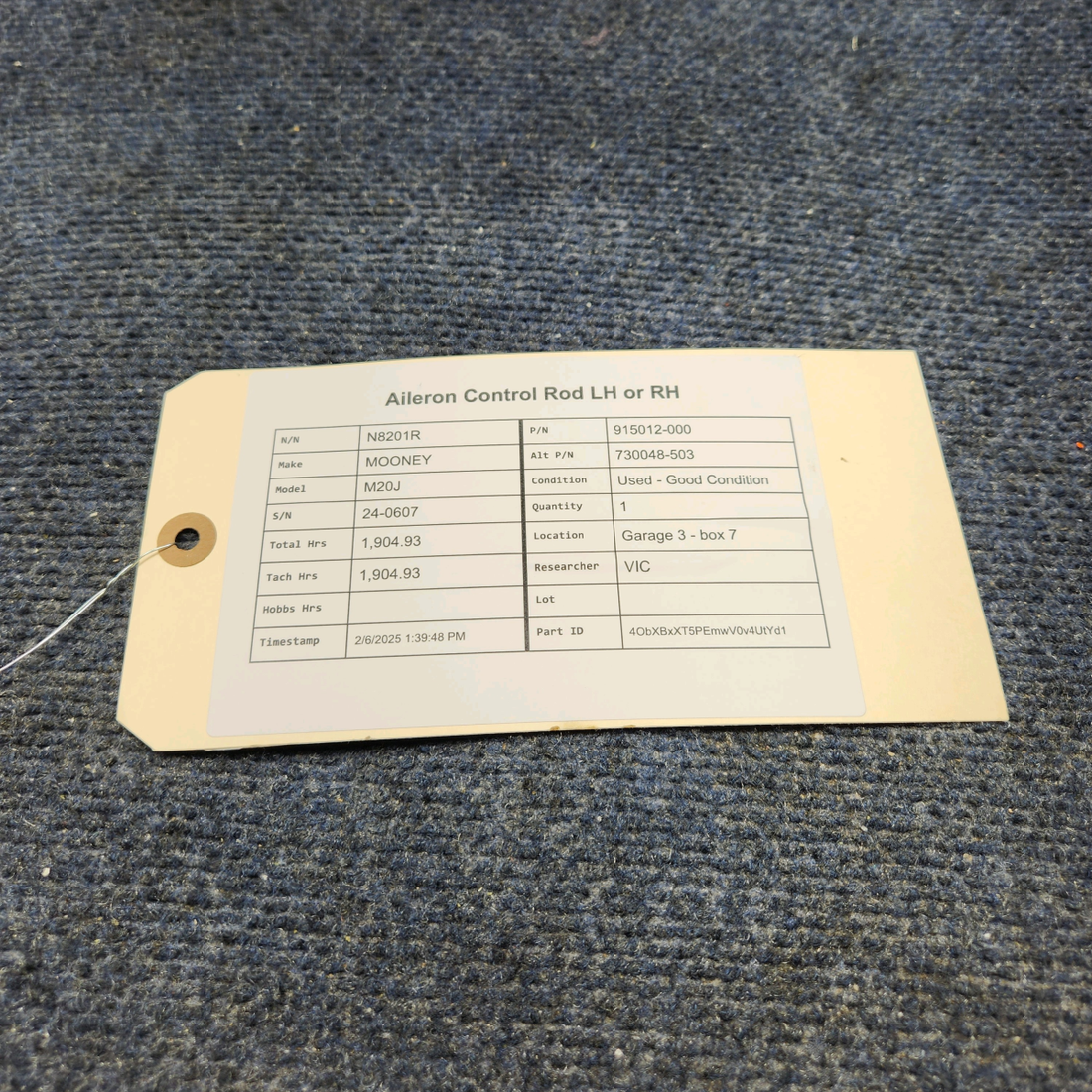 Used aircraft parts for sale, 915012-000 Mooney M20J AILERON CONTROL ROD LH OR RH