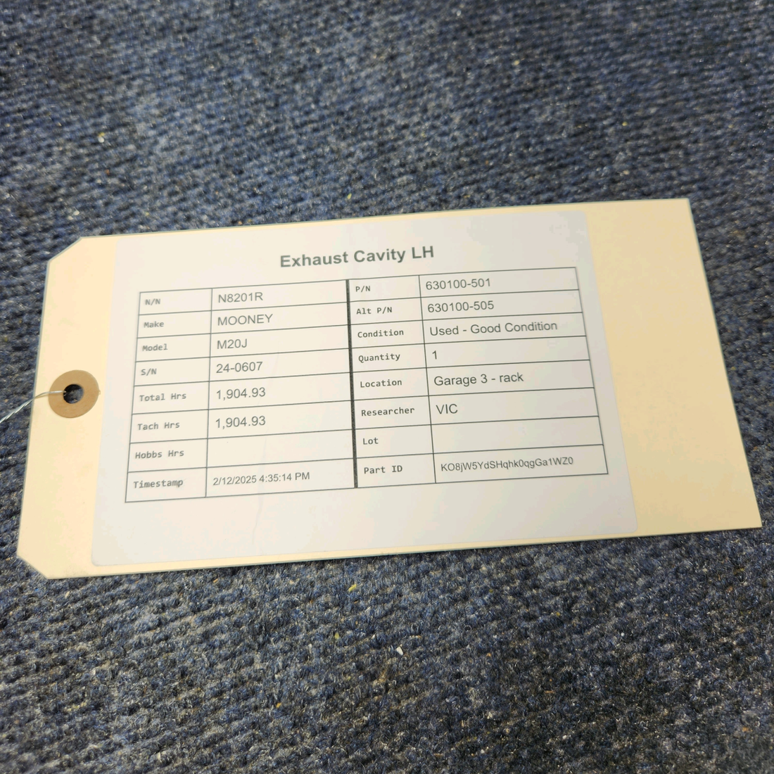 Used aircraft parts for sale, 630100-501 Mooney M20J EXHAUST CAVITY LH