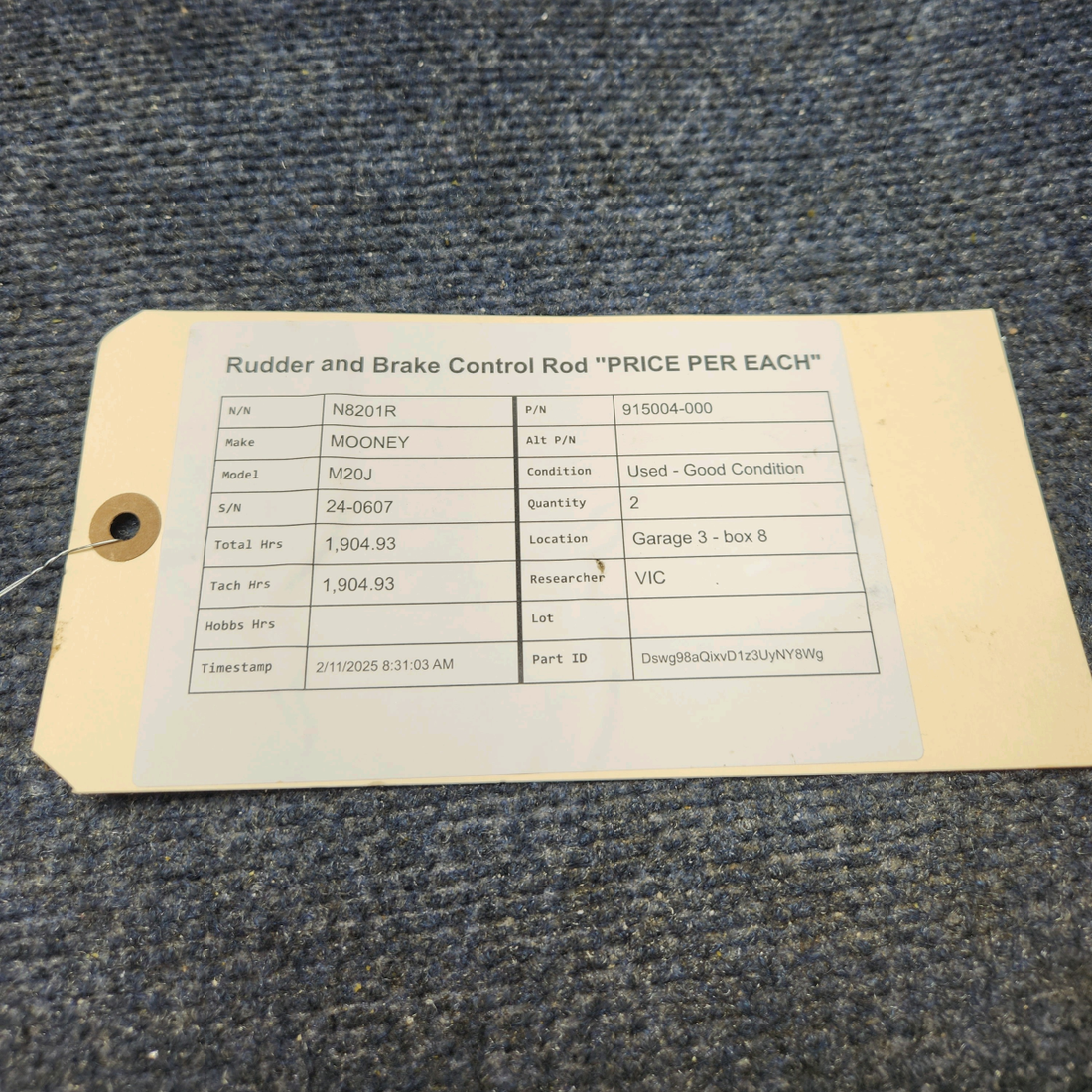 Used aircraft parts for sale, 915004-000 Mooney M20J RUDDER AND BRAKE CONTROL ROD  "PRICE PER EACH"