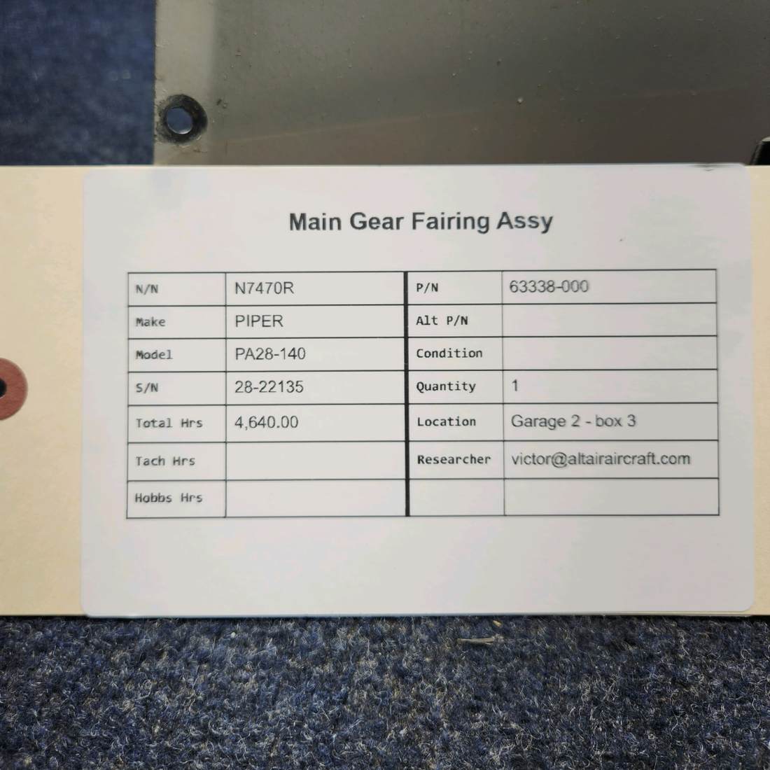 Used aircraft parts for sale, 63338-000 PIPER PA28-140 MAIN GEAR FAIRING ASSY