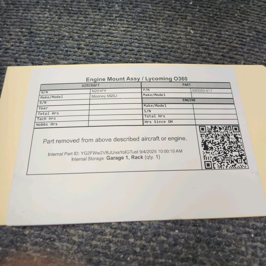 Used aircraft parts for sale, 590000-517 Lycoming O-360 Mooney M20J Engine Mount Assy